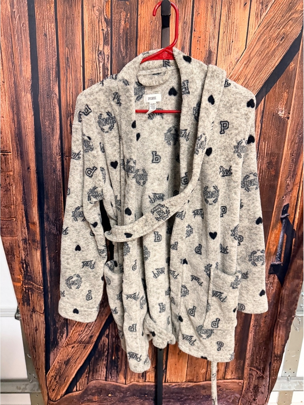 PINK Fleece Hooded Robe with Belt XS/S
